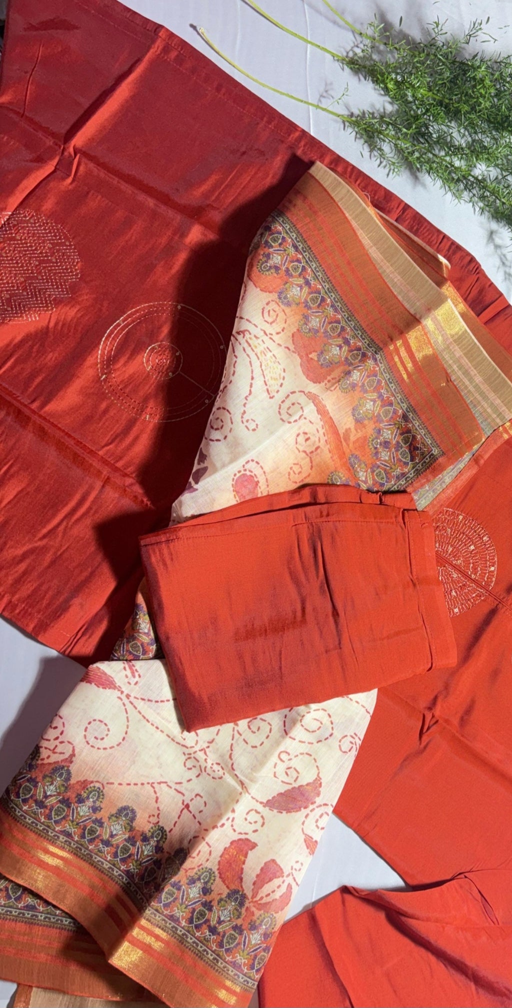 Women’s Rust Orange Kurta Palazzo Set with Ethnic Printed Dupatta